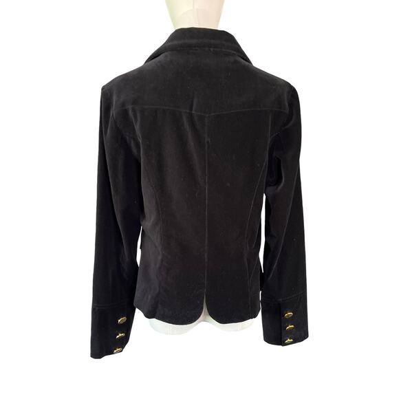 Twentyone Black Velvet Blazer Gold Crest Buttons Women’s Size L Elegant Jacket - Picture 4 of 8